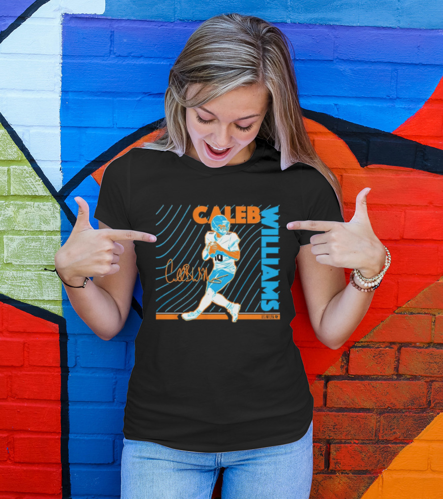 Caleb Williams Neon Nights Football Pose With Signature T-Shirt