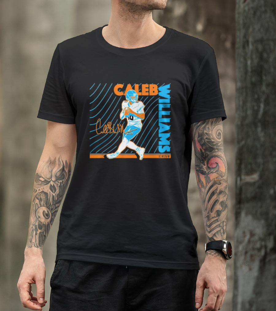 Caleb Williams Neon Nights Football Pose With Signature T-Shirt