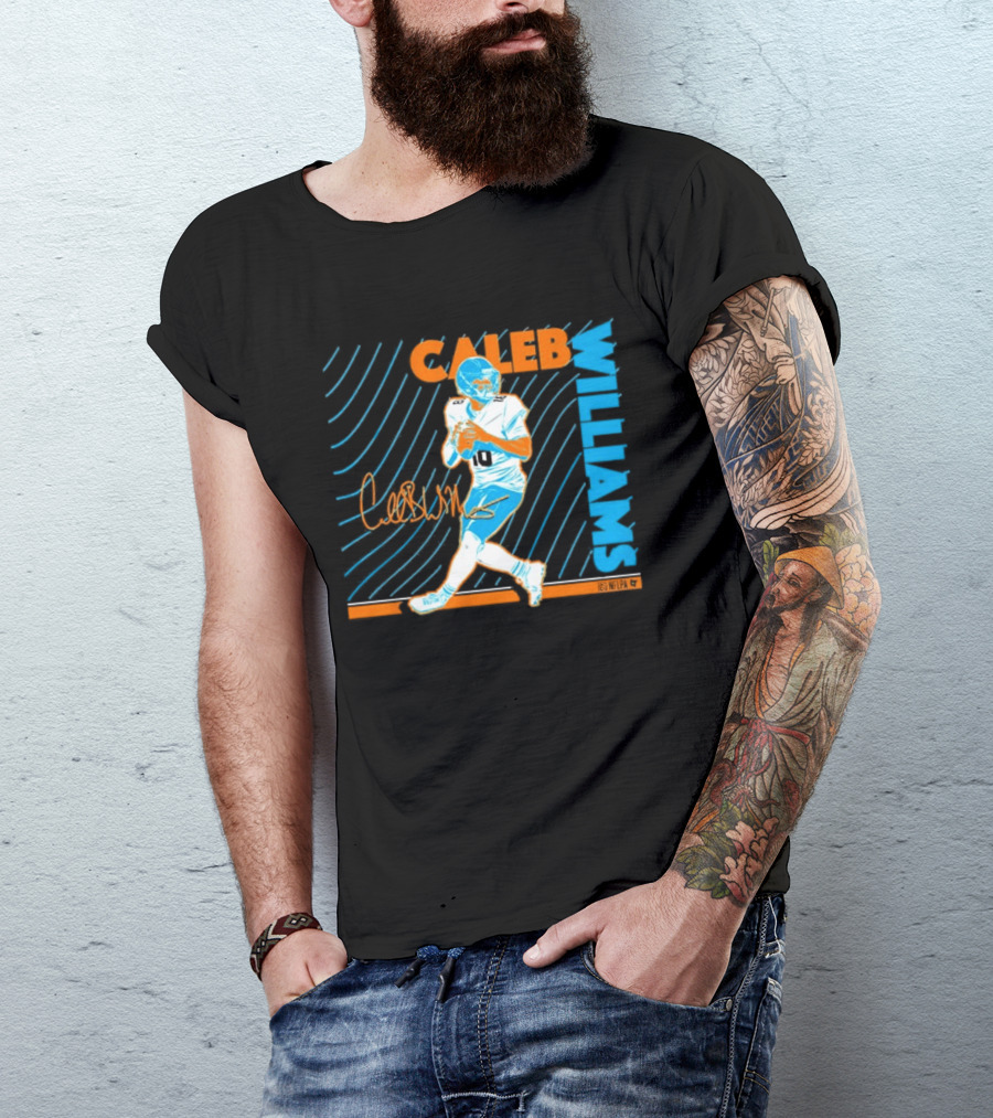 Caleb Williams Neon Nights Football Pose With Signature T-Shirt