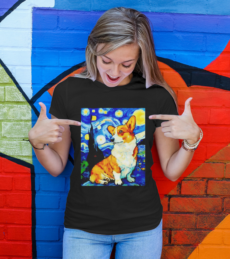 Corgi The Starry Night Vincent Van Gogh Dog Art Collaboration T-Shirt