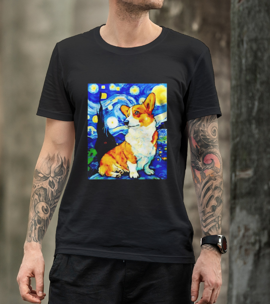 Corgi The Starry Night Vincent Van Gogh Dog Art Collaboration T-Shirt