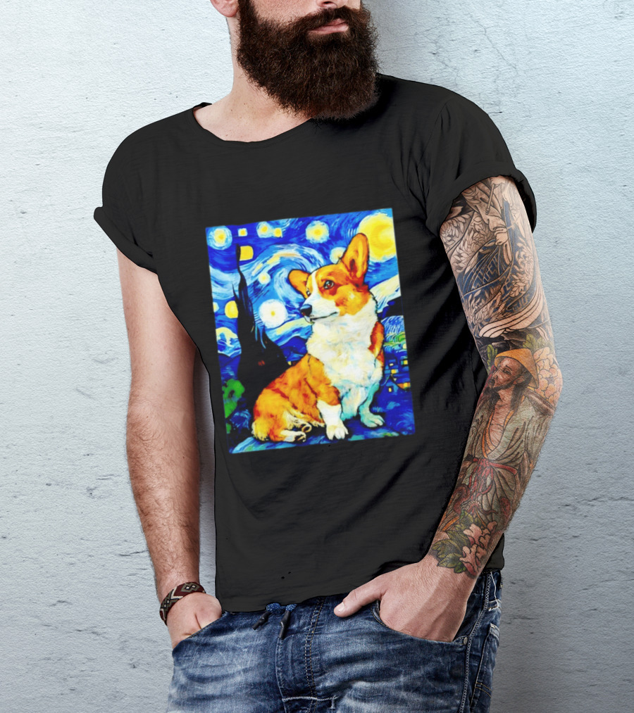 Corgi The Starry Night Vincent Van Gogh Dog Art Collaboration T-Shirt