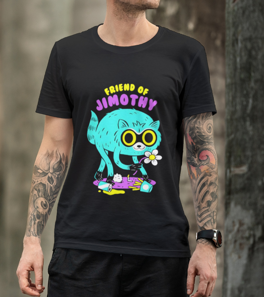 Friend Of Jimothy Raccoon Holding Flower Cute Cartoon T-Shirt