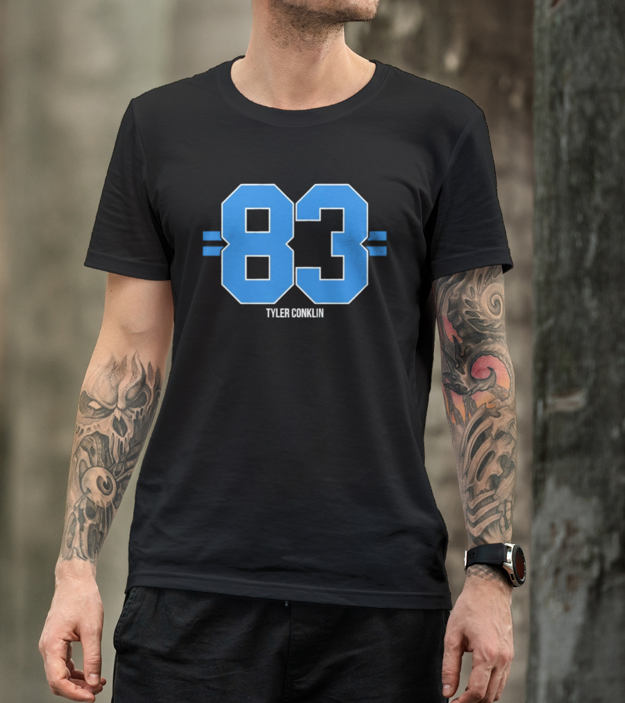 Tyler Conklin 83 Blue Stripe Detroit Lions Number T-Shirt