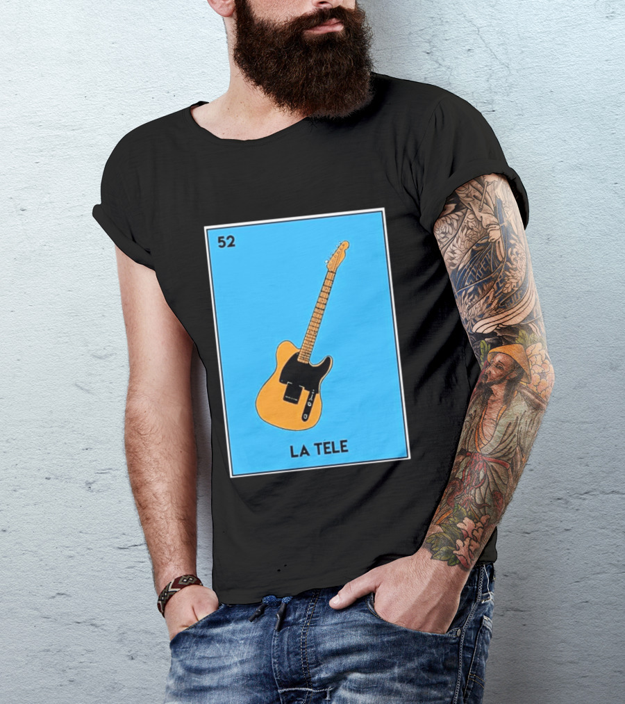 Jeff Garlin La Tele 52 Guitar Image With Number On Blue T-Shirt