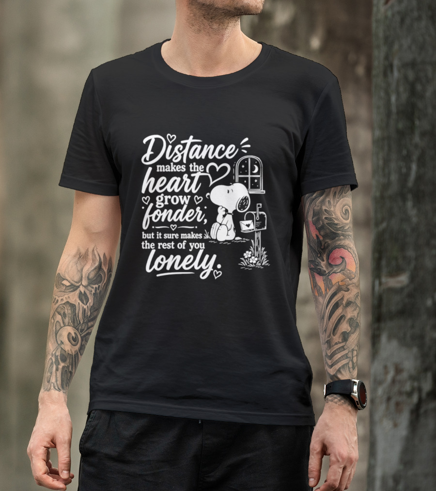 Snoopy Distance Makes The Heart Grow Fonder Lonely Mailbox Scene T-Shirt