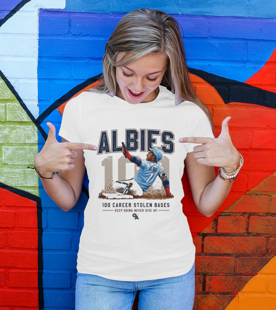 ALBIES 100 Career Stolen Bases Keep Going Never Give Up T-Shirt
