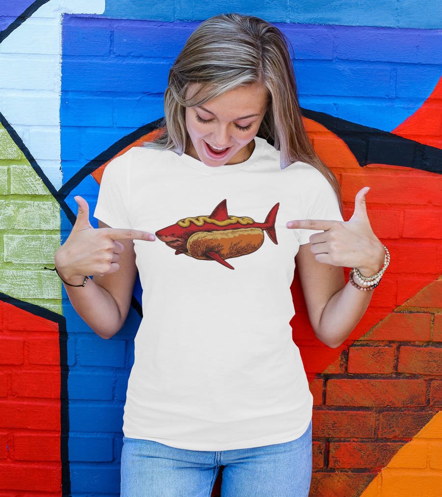Shark Hot Dog Mustard Mashup Humor T-Shirt