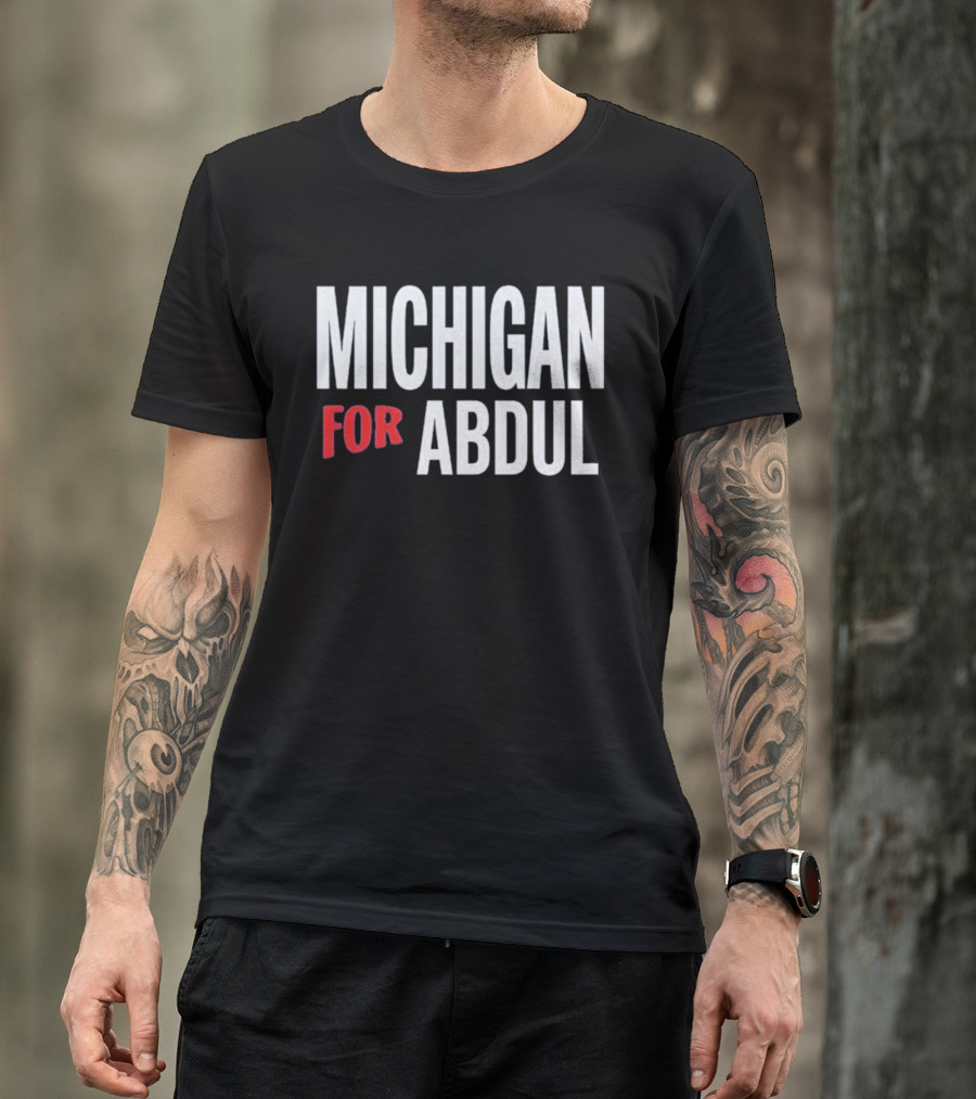 Michigan For Abdul Text Bold Red And White T-Shirt