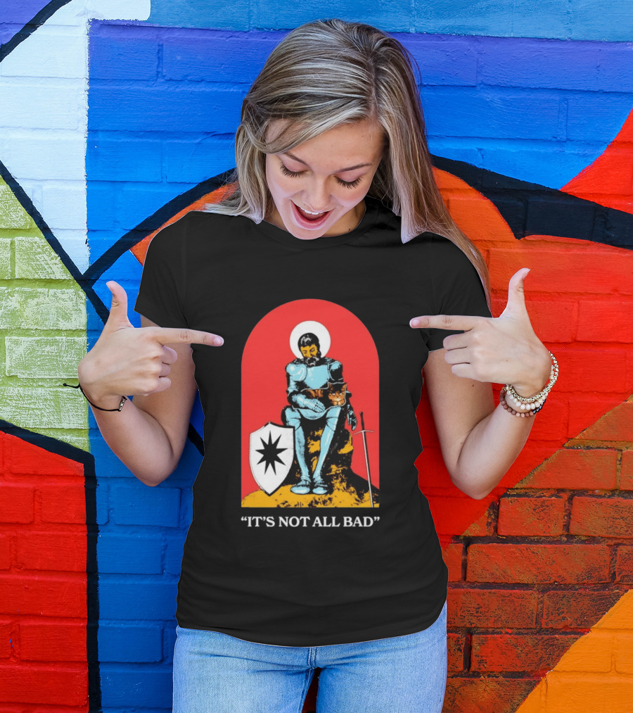Knight With Armor And Cat Companion On Red T-Shirt