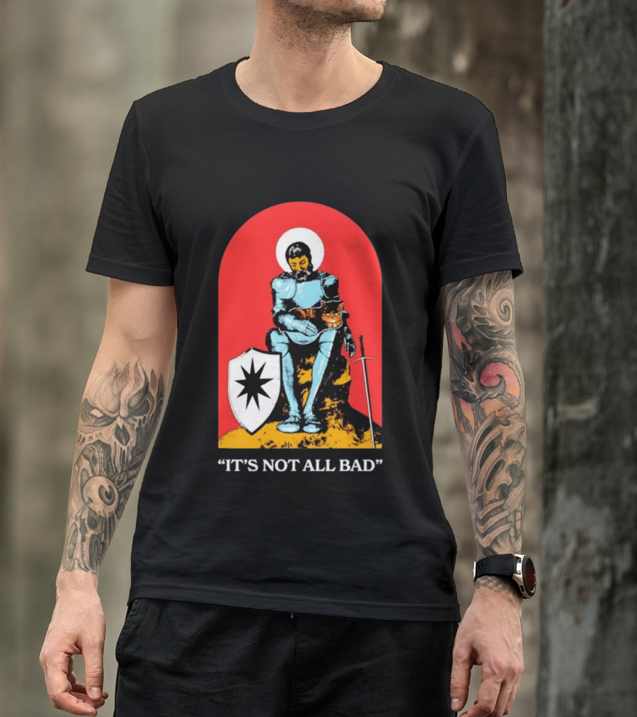 Knight With Armor And Cat Companion On Red T-Shirt