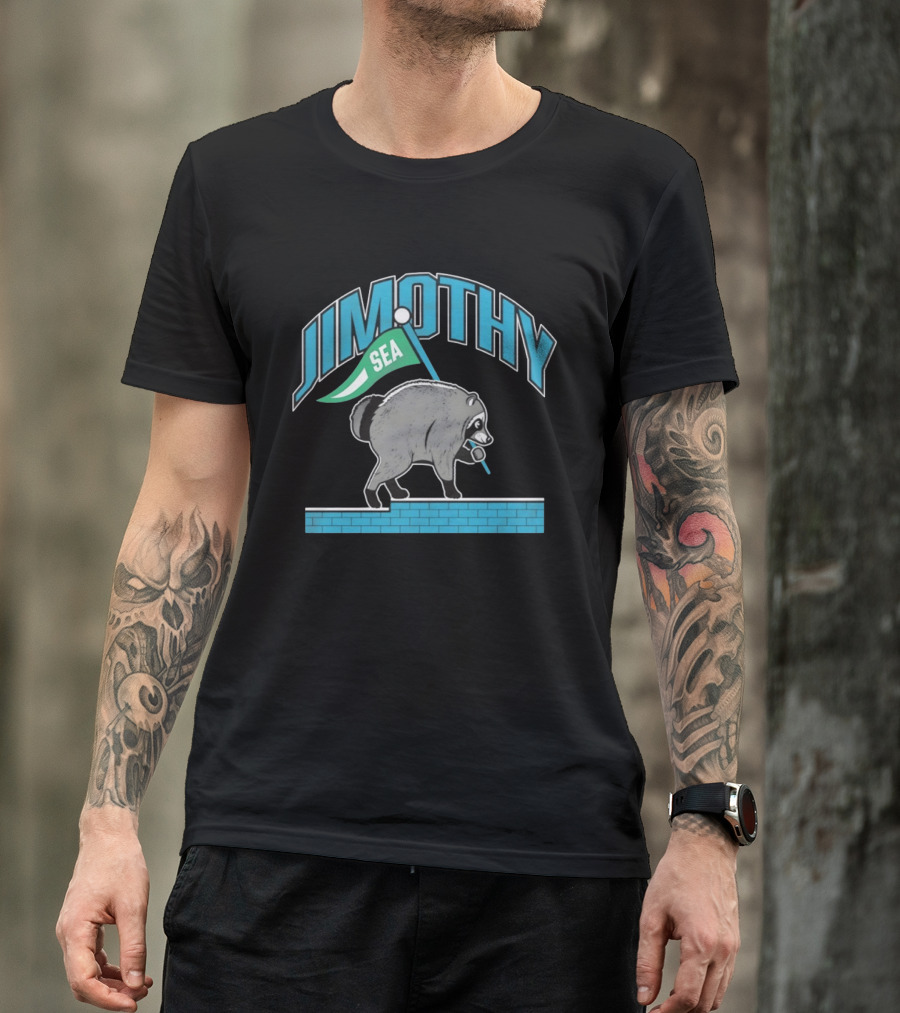 Jimothy SEA Raccoon Holding Flag On Brick Wall T-Shirt