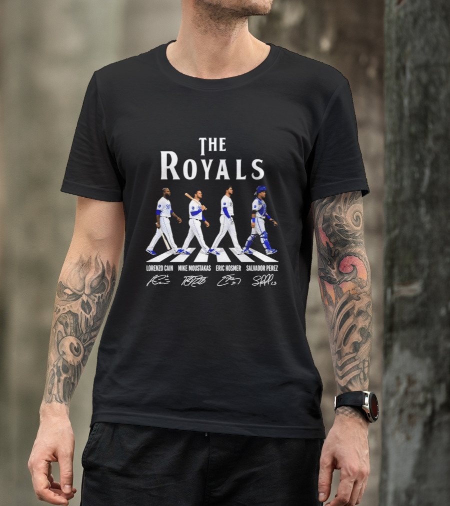 The Royals Lorenzo Cain Mike Moustakas Eric Hosmer Salvador Perez Signatures Abbey Road Kansas City Royals T-Shirt