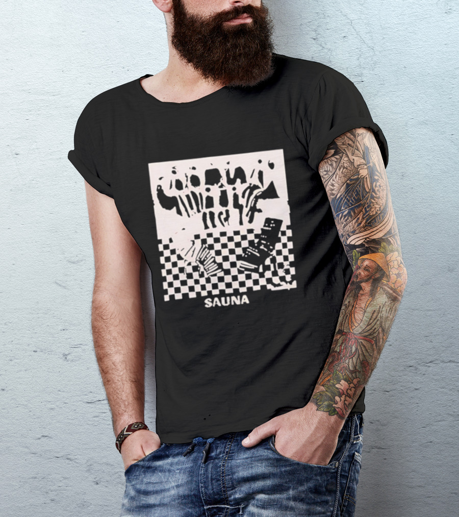 Sauna Checkered Patterns Accordion Instruments T-Shirt