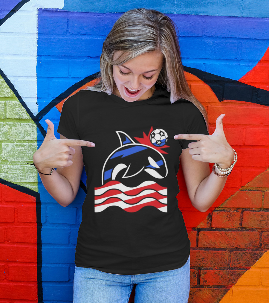 Wild Whale Red White And Blue Waves With Soccer Ball T-Shirt