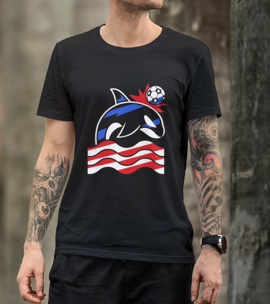 Wild Whale Red White And Blue Waves With Soccer Ball T-Shirt