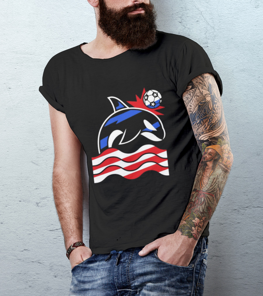 Wild Whale Red White And Blue Waves With Soccer Ball T-Shirt