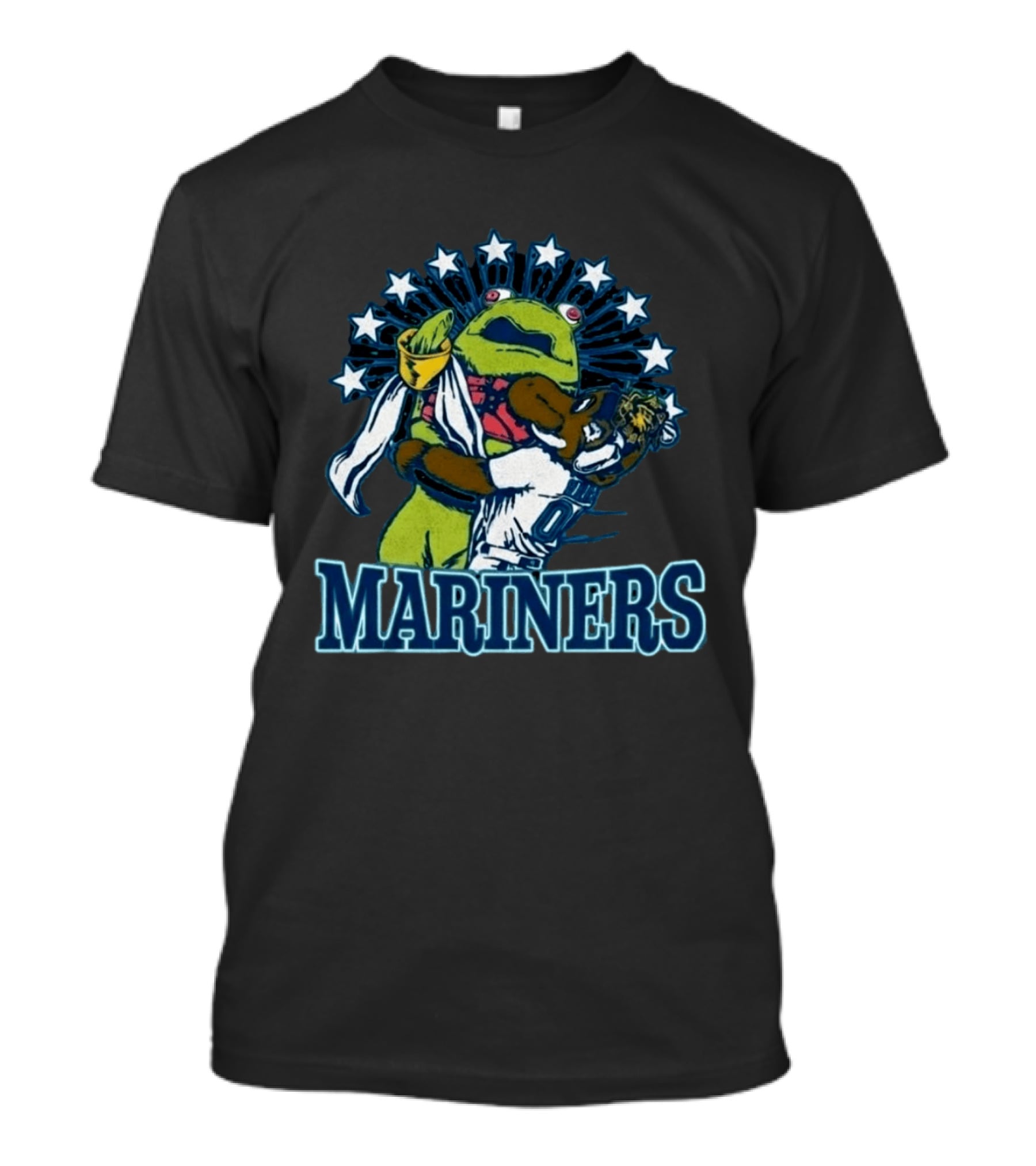 Mariner Moose Hugs Humpy Salmon With Mariners Stars T-Shirt