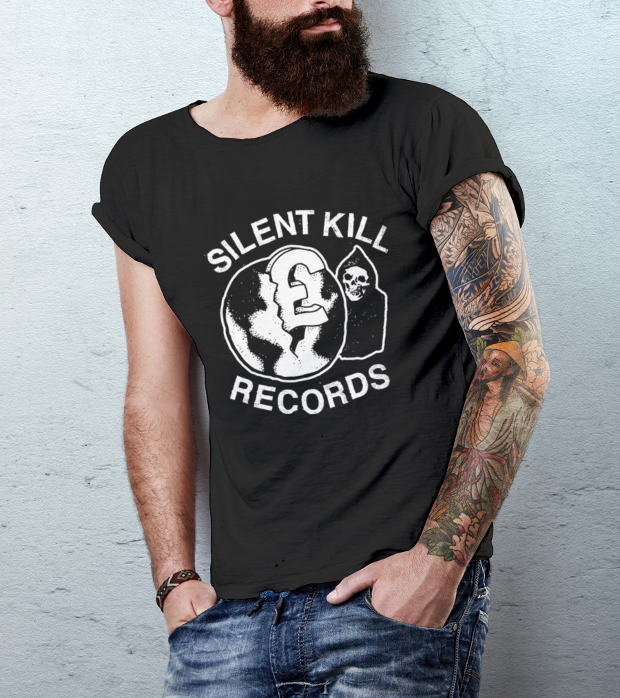 Silent Kill Records Skull Punk Logo Earth T-Shirt