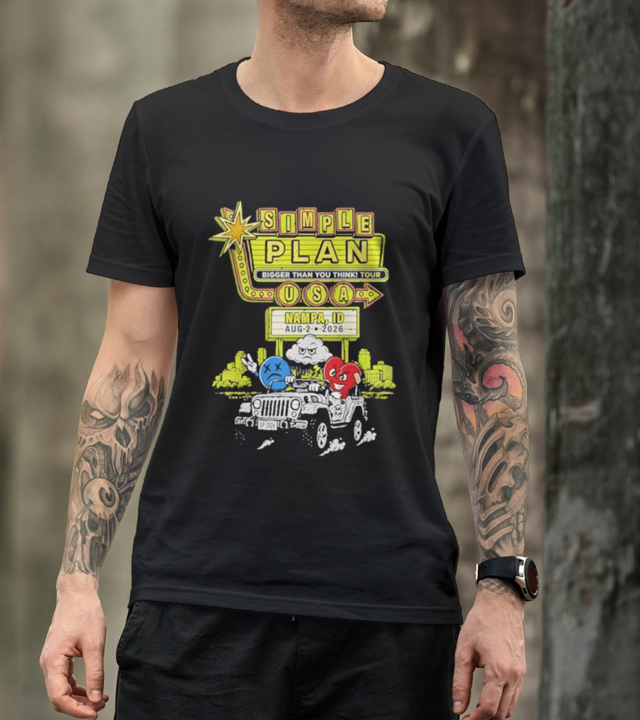 Simple Plan Bigger Than You Think Tour Nampa ID USA August 2 2026 T-Shirt