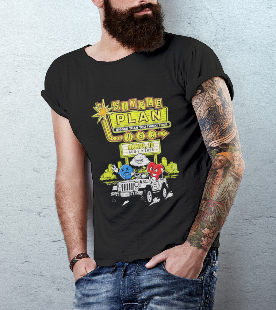 Simple Plan Bigger Than You Think Tour Nampa ID USA August 2 2026 T-Shirt