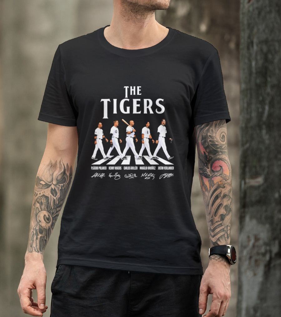 The Tigers Plácido Polanco Kenny Rogers Carlos Guillén Magglio Ordóñez Justin Verlander Detroit Abbey Road Baseball Players T-Shirt