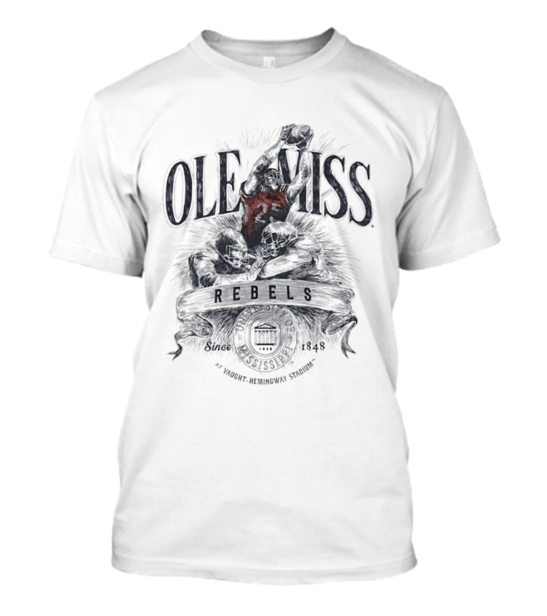 Ole Miss Rebels 1848 Gridiron Hero Vaught Hemingway Stadium T-Shirt
