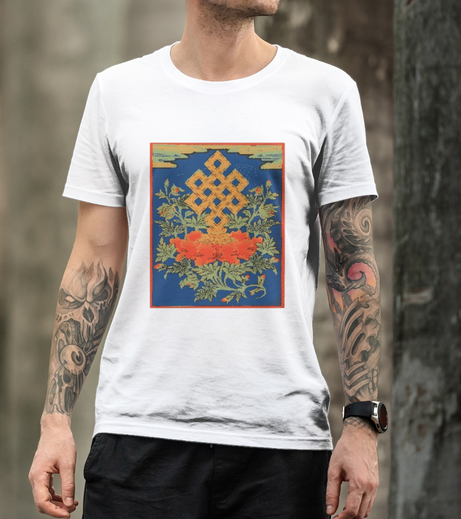 Srivatsa Endless Knot Floral Design Buddhist Symbol With Blossoms T-Shirt