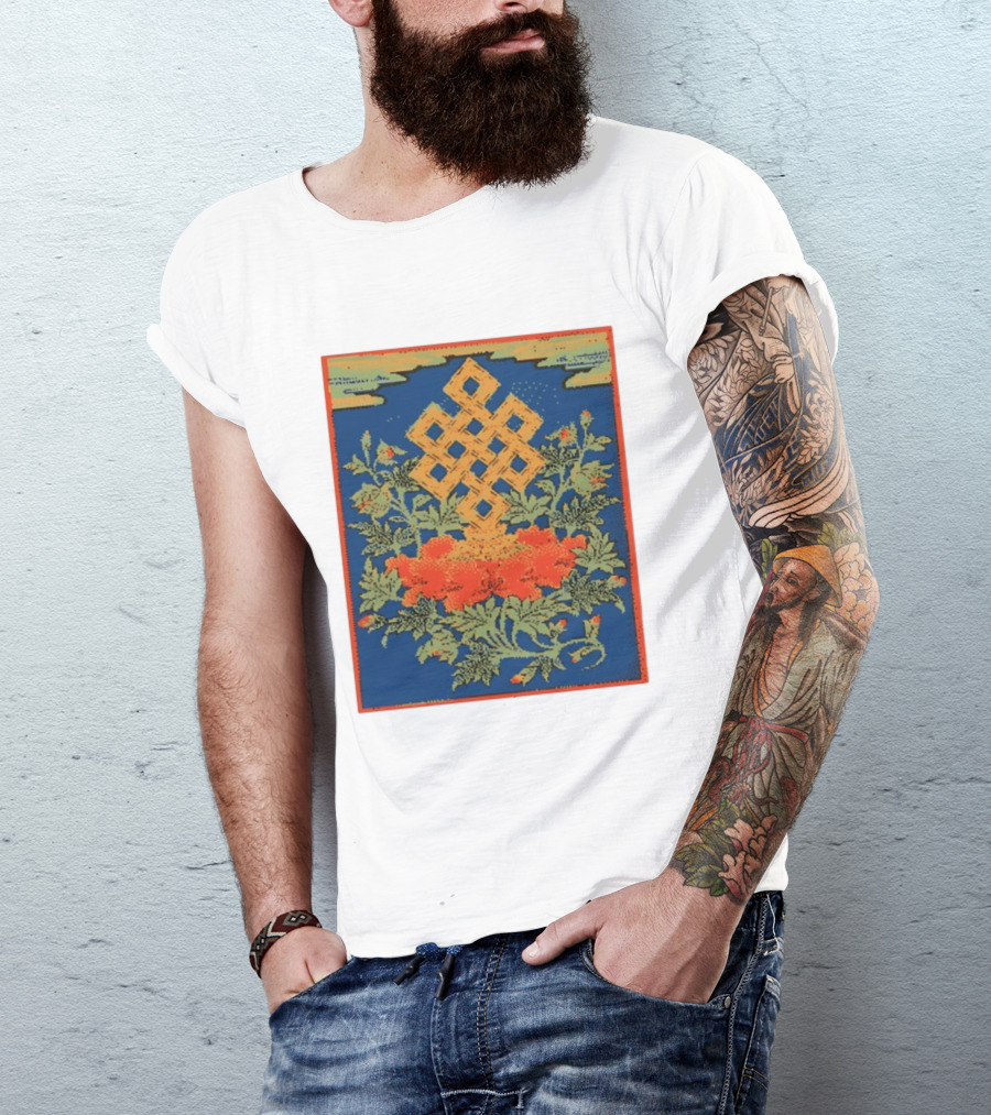 Srivatsa Endless Knot Floral Design Buddhist Symbol With Blossoms T-Shirt