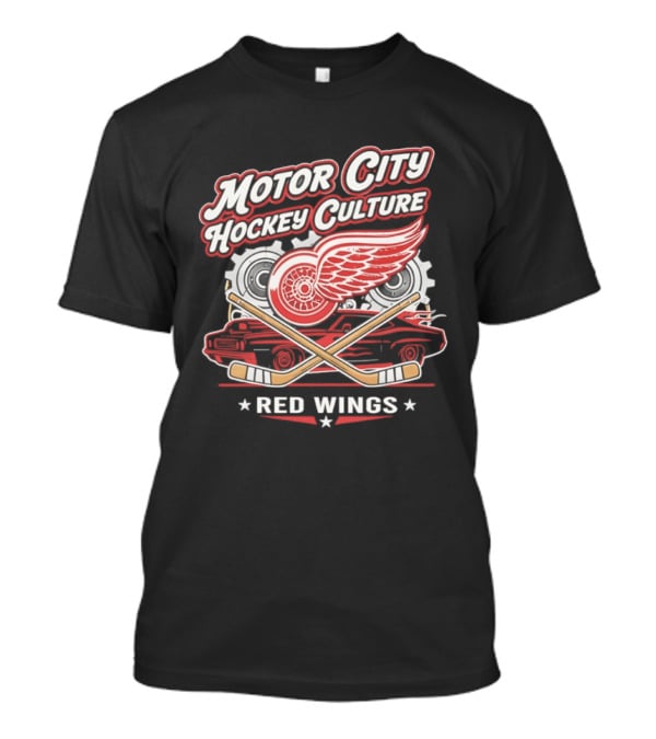 Motor City Hockey Culture Red Wings NHL Classic Logo And Car T-Shirt