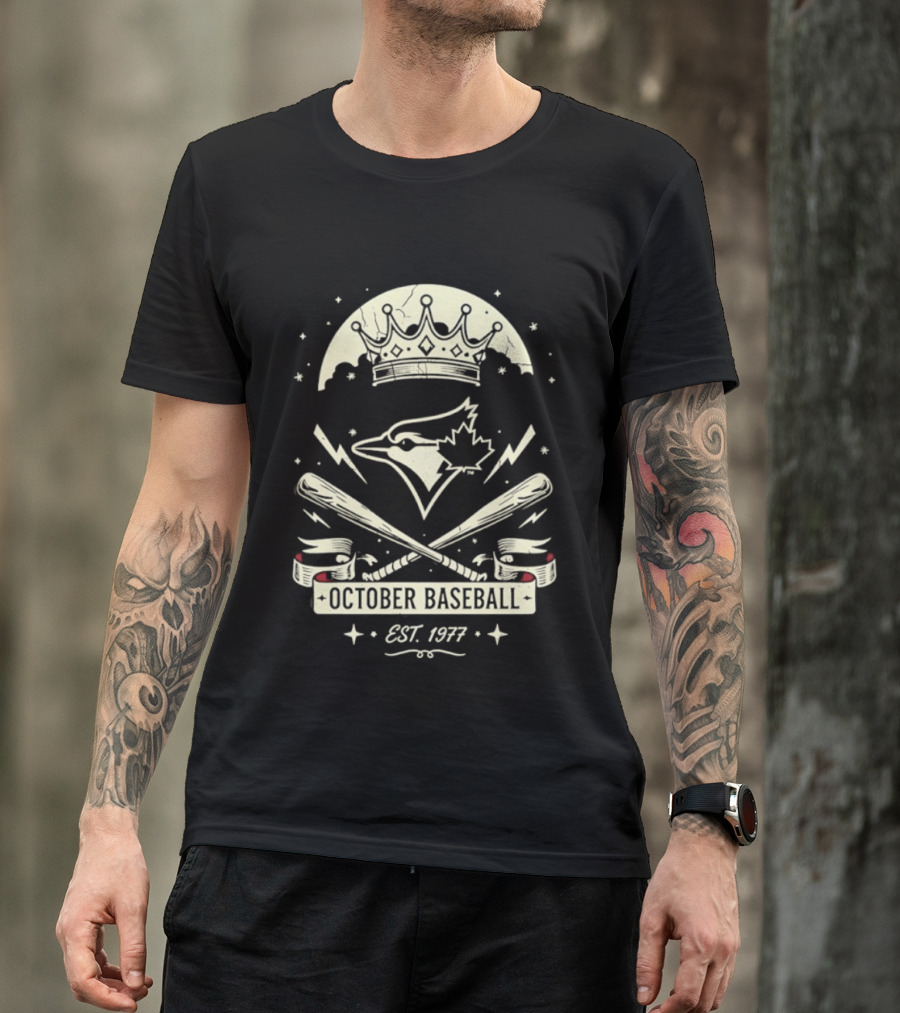 Toronto Blue Jays October Baseball 1977 Established Vintage Moon Bat Cross Canada Leaf T-Shirt