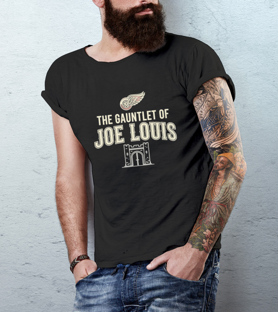 The Gauntlet Of Joe Louis Detroit Red Wings Winged Wheel Archway T-Shirt