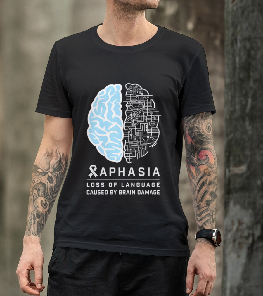 Aphasia Awareness Ribbon Brain Design Loss Of Language Caused By Brain Damage T-Shirt