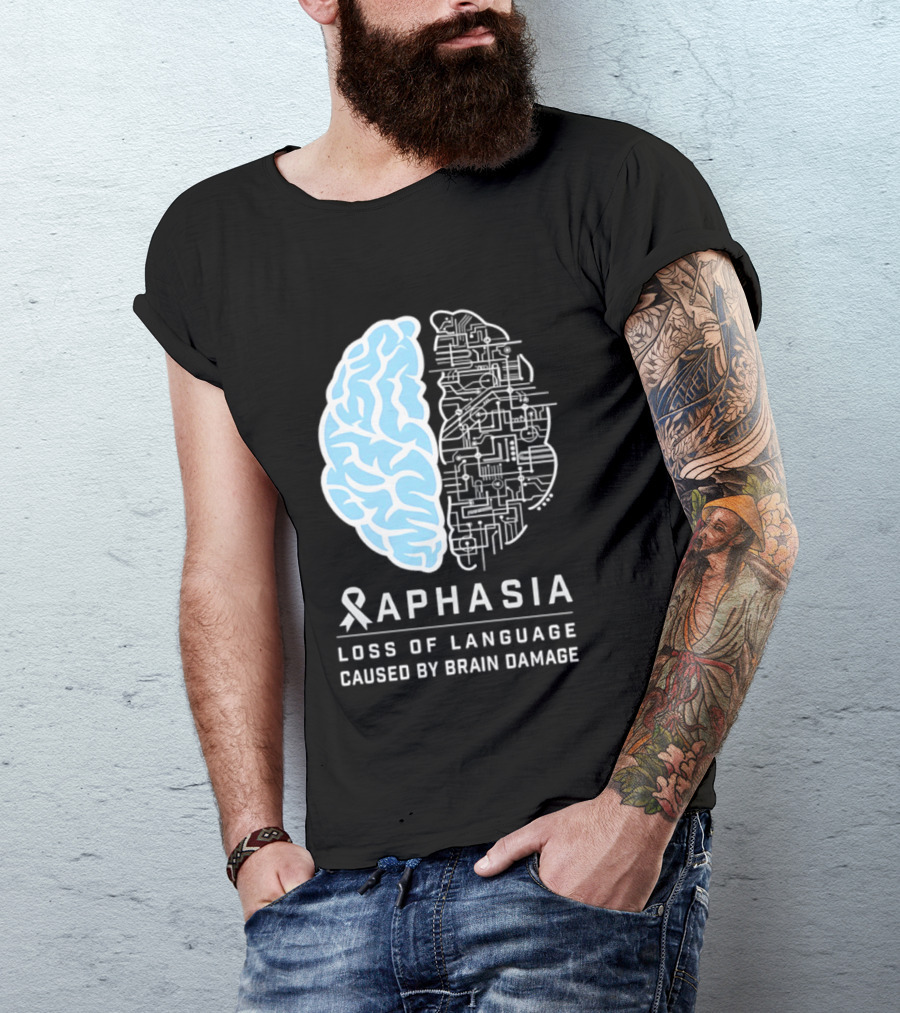 Aphasia Awareness Ribbon Brain Design Loss Of Language Caused By Brain Damage T-Shirt