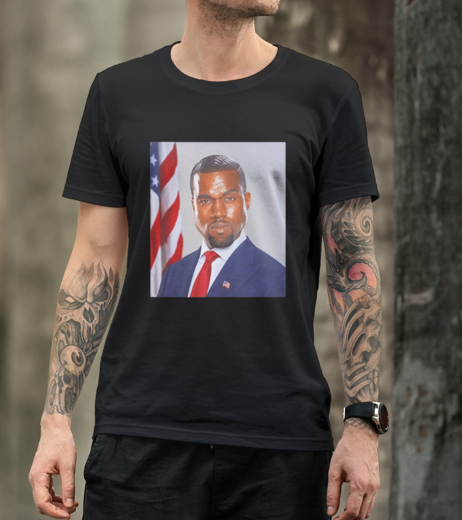 Kanye West Ye Political Portrait American Flag Suit And Tie T-Shirt
