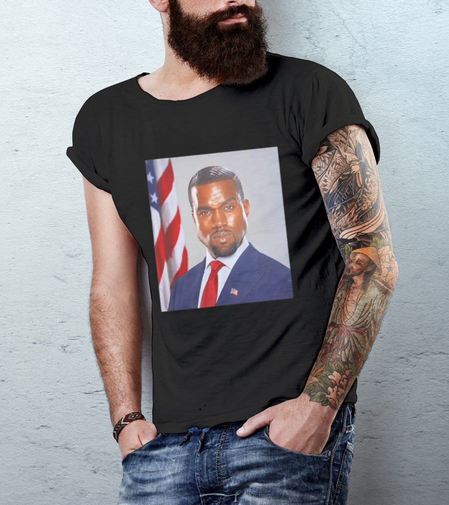 Kanye West Ye Political Portrait American Flag Suit And Tie T-Shirt