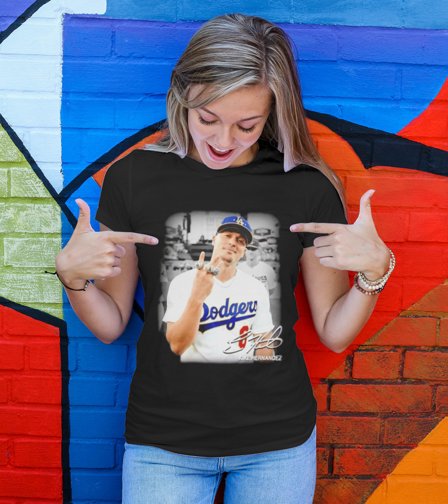 Kike Hernandez Los Angeles Dodgers MLB Number 14 Autographed Photo T-Shirt