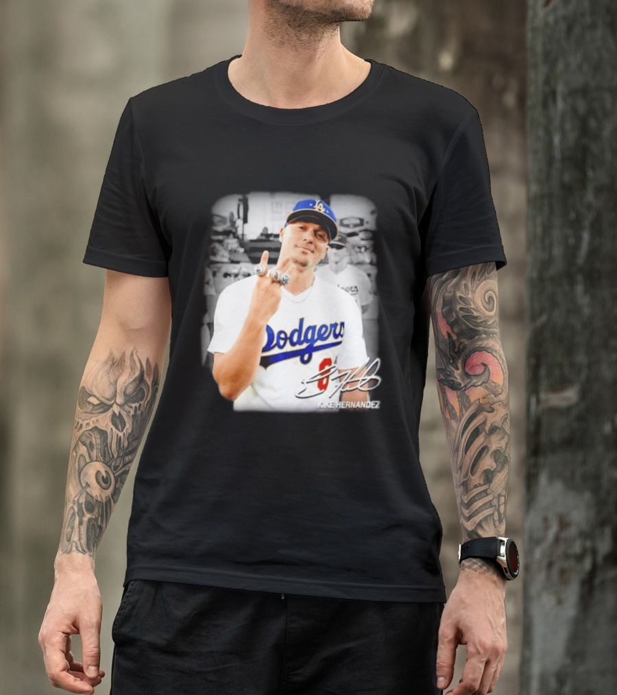 Kike Hernandez Los Angeles Dodgers MLB Number 14 Autographed Photo T-Shirt