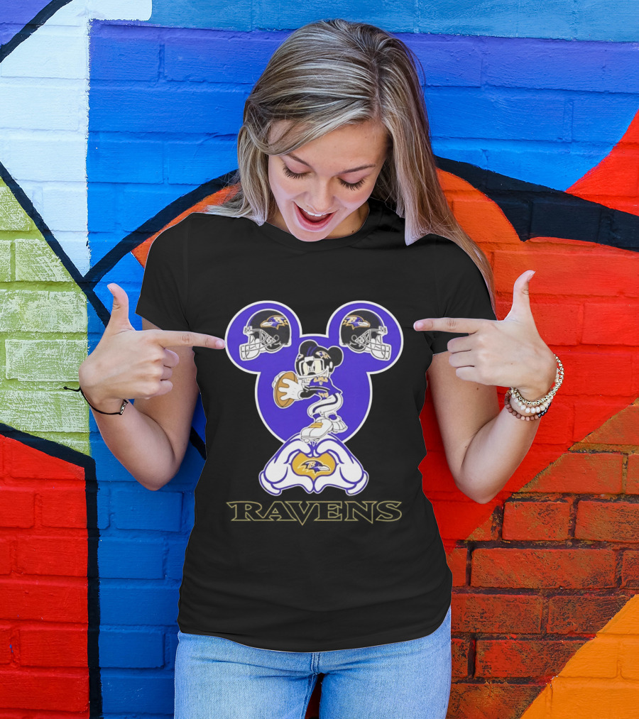 Mickey Mouse Baltimore Ravens Football Love Ravens Helmets T-Shirt