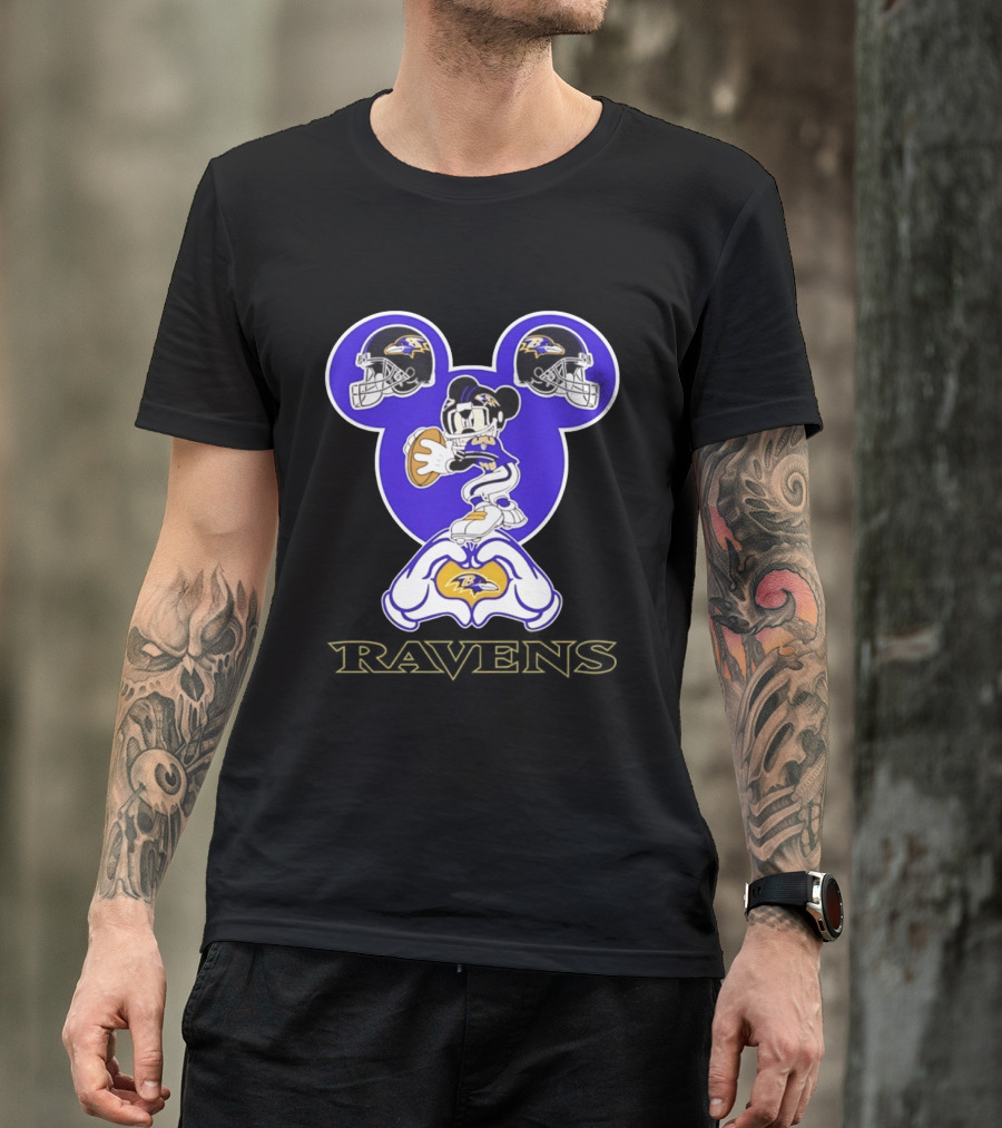 Mickey Mouse Baltimore Ravens Football Love Ravens Helmets T-Shirt