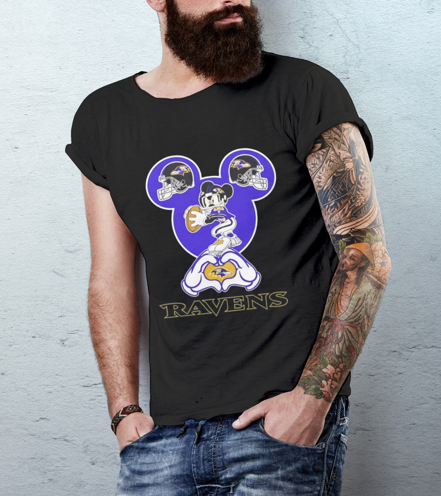 Mickey Mouse Baltimore Ravens Football Love Ravens Helmets T-Shirt