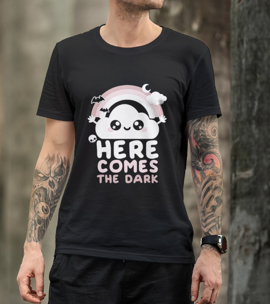 Here Comes The Dark Cute Cloud Rainbow Bats Moon And Stars T-Shirt
