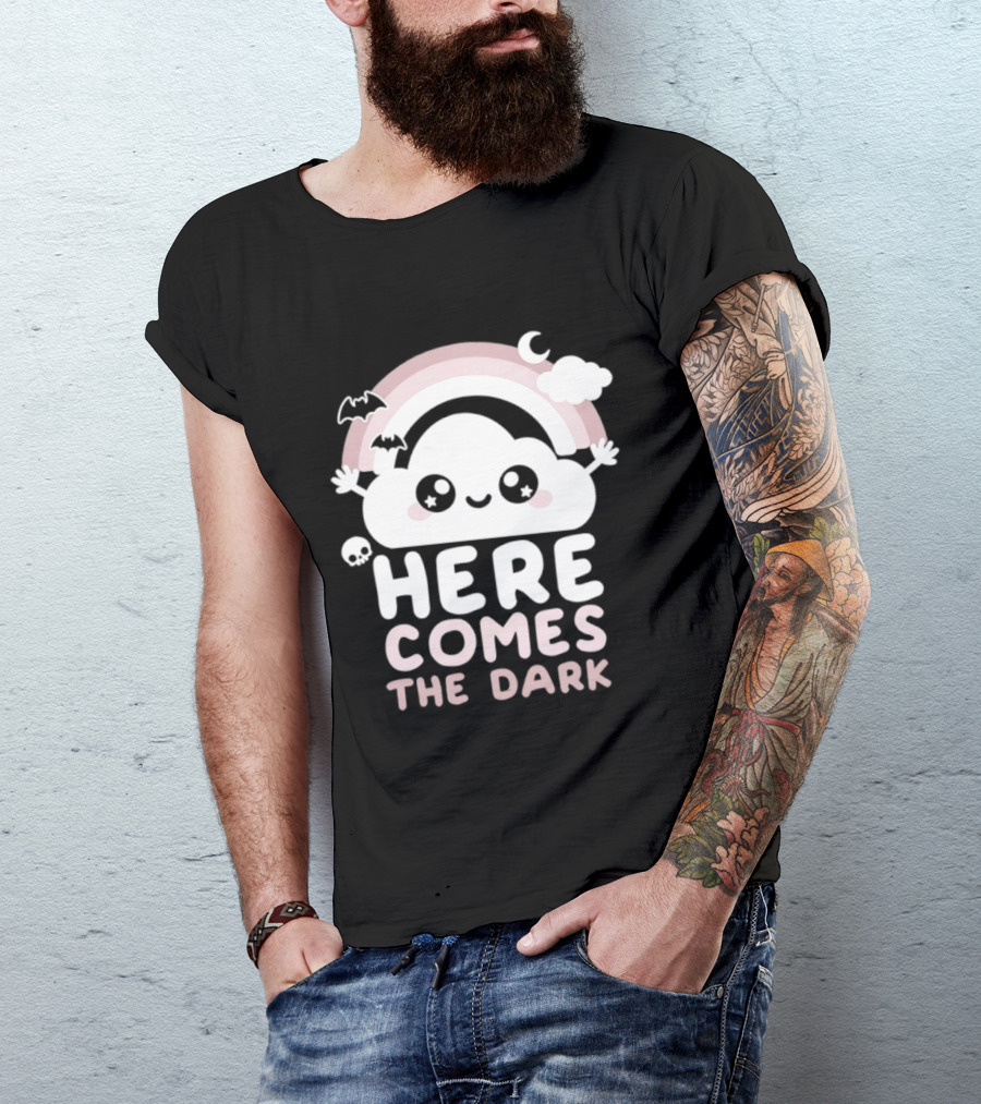 Here Comes The Dark Cute Cloud Rainbow Bats Moon And Stars T-Shirt