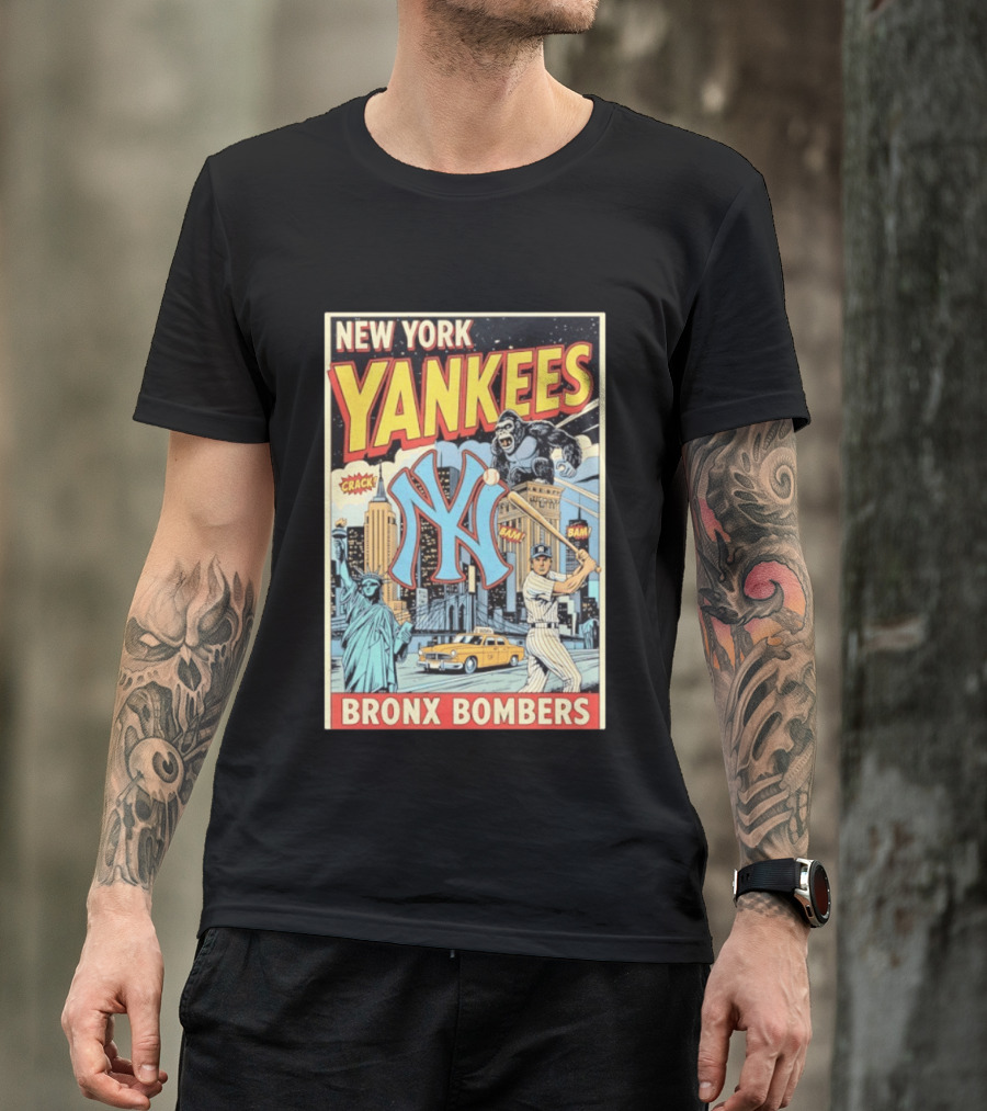 New York Yankees Bronx Bombers King Kong Baseball Statue Of Liberty Taxi Skyline T-Shirt