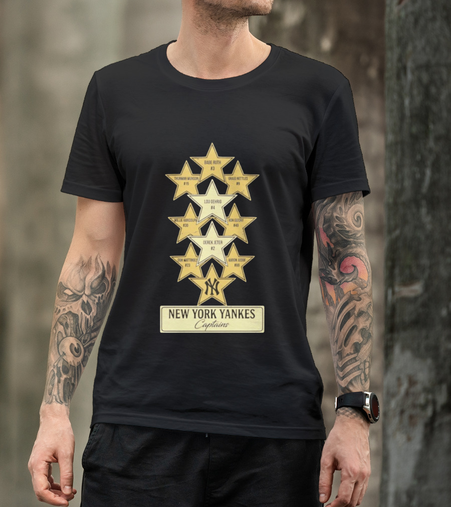 New York Yankees Captains Babe Ruth Lou Gehrig Derek Jeter Thurman Munson Graig Nettles Willie Randolph Ron Guidry Don Mattingly Aaron Judge T-Shirt