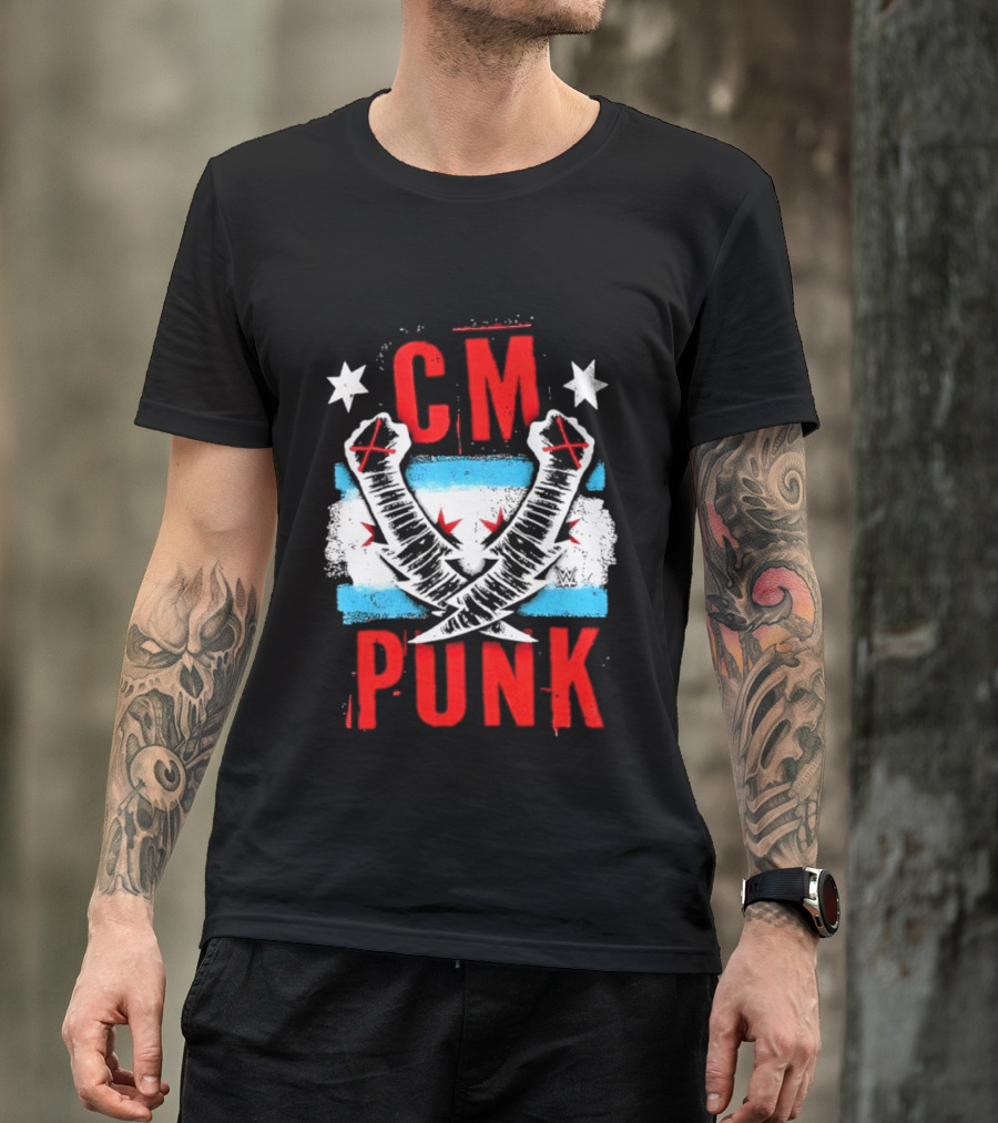 CM Punk Chicago Flag Lightning Bolt Fist WWE Stars T-Shirt