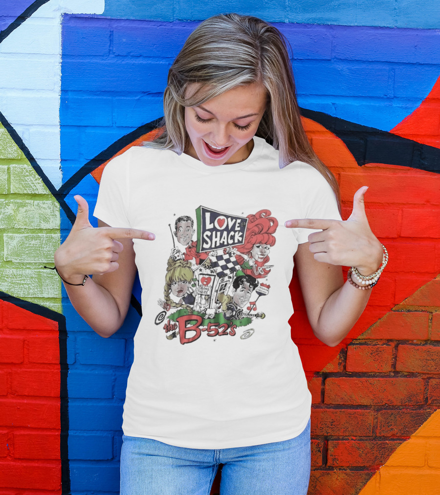 The B 52's Love Shack Cartoon Artwork Featuring Band Members T-Shirt