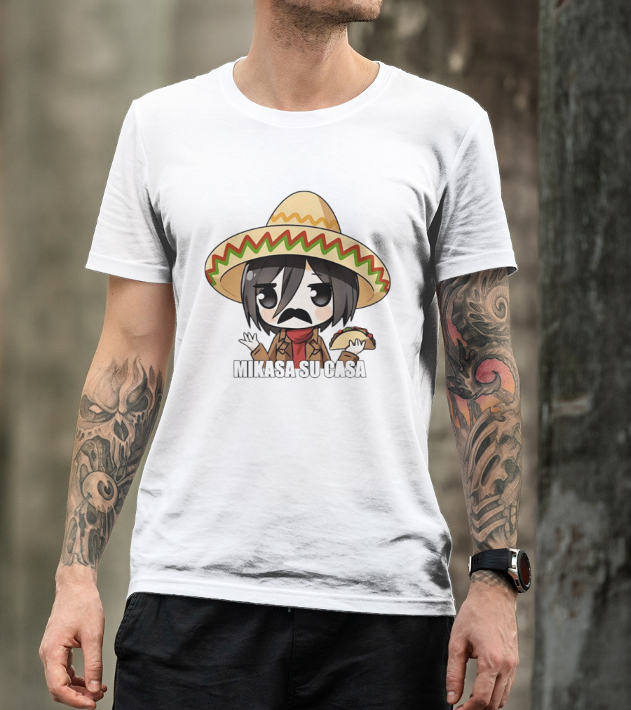 Mikasa Su Casa Funny Anime Taco Sombrero Mikasa Ackerman T-Shirt