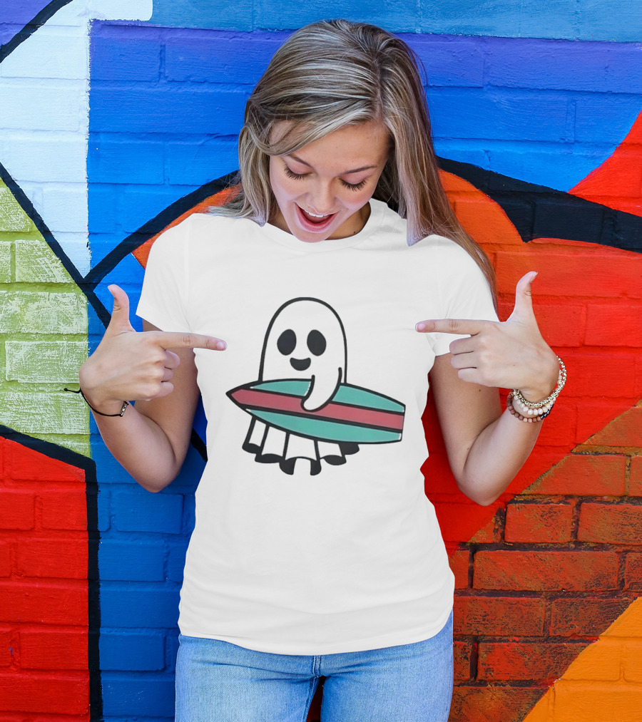 Ghost With Surfboard Adventure Surfing Ghost Fun T-Shirt