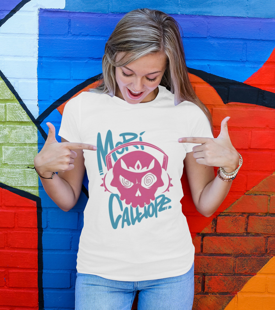 Mori Calliope Pink Skull With Headphones T-Shirt